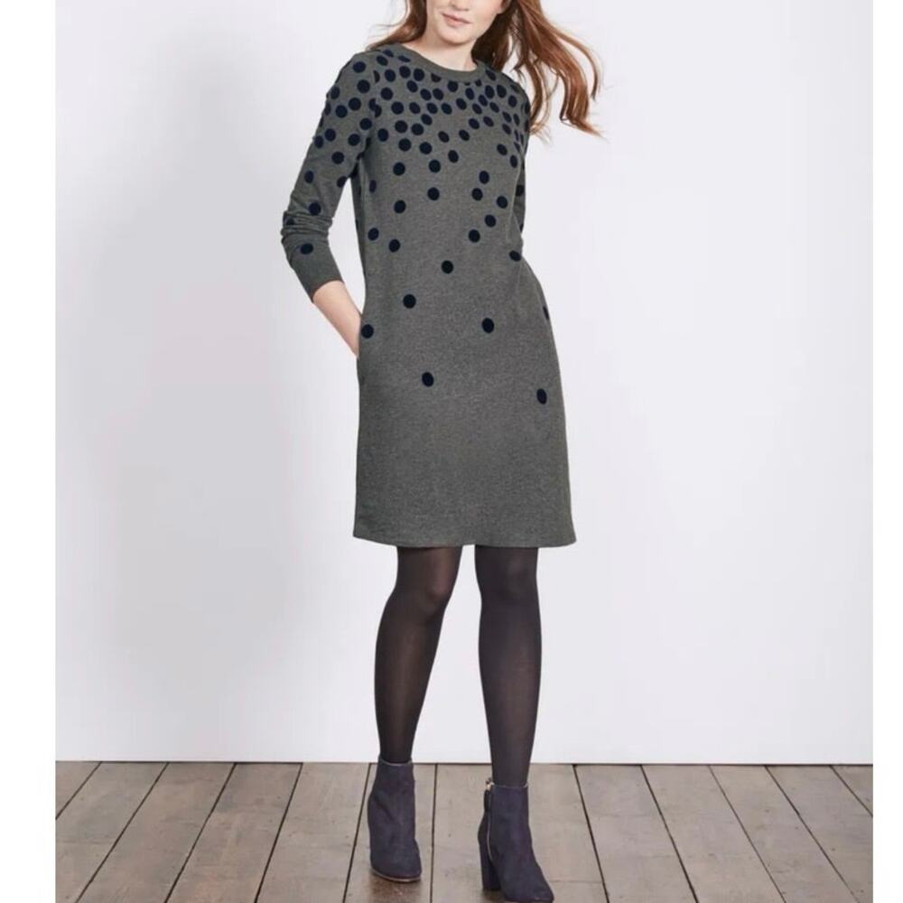 Boden Dark Gray Flocked Polka Dot Terry Lined Shift Dress Size US 16